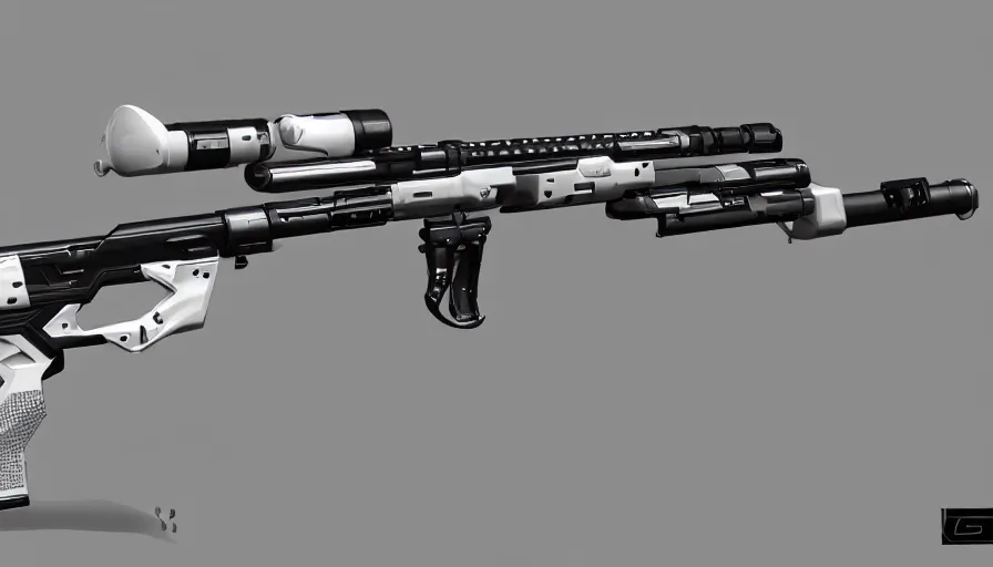 Prompt: extremely detailed realistic side view of a sci fi bullpup laser shotgun, detailed trigger, chemically propelled, massive battery, smooth streamline, battery and wires, railgun, chemrail, gauss, elegant sleek smooth body, white paint, smooth utopian design, ultra high quality, minimalist, octane, cod, destiny, warframe, terminator
