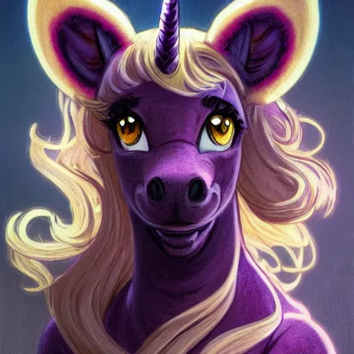 Image similar to portrait of a menacing beautiful Twilight Sparkle TwilightSparkle, short muzzle, top half of body, My Little Pony, by Stanley Artgerm Lau , greg rutkowski, thomas kindkade, alphonse mucha, loish, norman rockwell, J. C. Leyendecker. bright purple mane, purple fur, angry complexion, beautiful detailed eyes, black rose frame. D&D, fantasy. Trending on artstation rule of thirds extremely detailed old illustration hd 4k