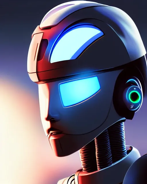 Prompt: portrait of a robot starship captain with a helmet video game character, digital illustration portrait design 3 / 4 perspective, detailed, gorgeous lighting, wide angle action dynamic portrait