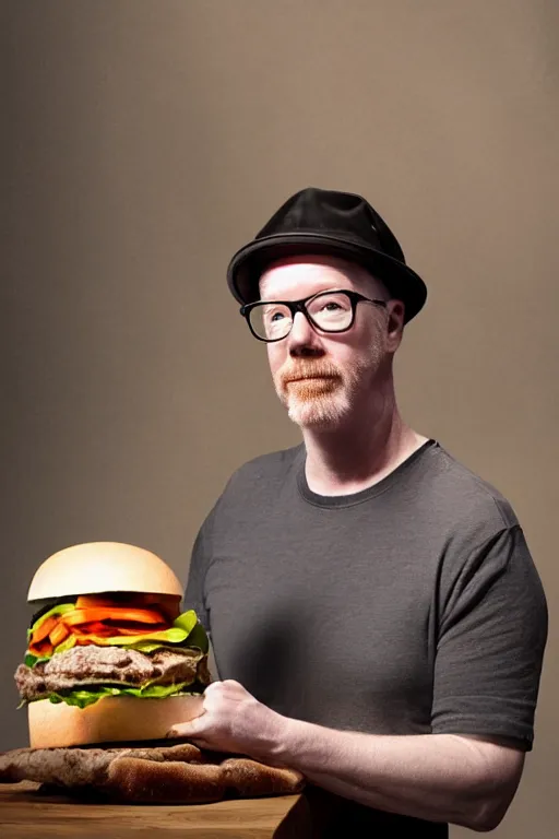 Image similar to 📷 portrait of adam savage as a sandwich, food head, still image, dynamic lighting, 4 k