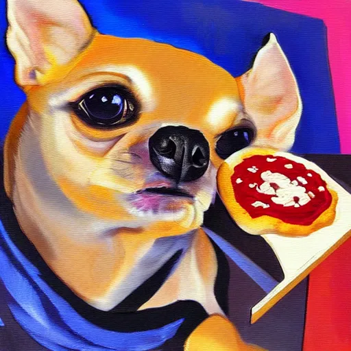 Image similar to abstract painting of a Chihuahua and pizza