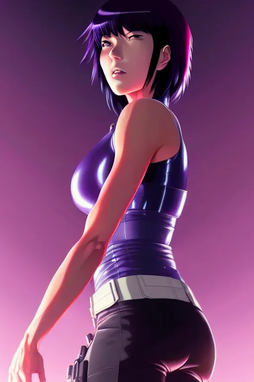 Image similar to a fullbody portrait of motoko kusanagi the major ghost in the shell : : stand alone complex, under repairs, maintenance : : by ilya kuvshinov, rossdraws, artgerm, sola digital arts, anti aliasing, raytracing : :