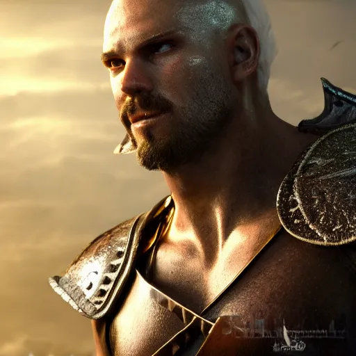 Prompt: hyperrealistic 3d render of a male fantasy warrior, highly detailed, epic composition, cinematic lighting, atmospheric, masterpiece