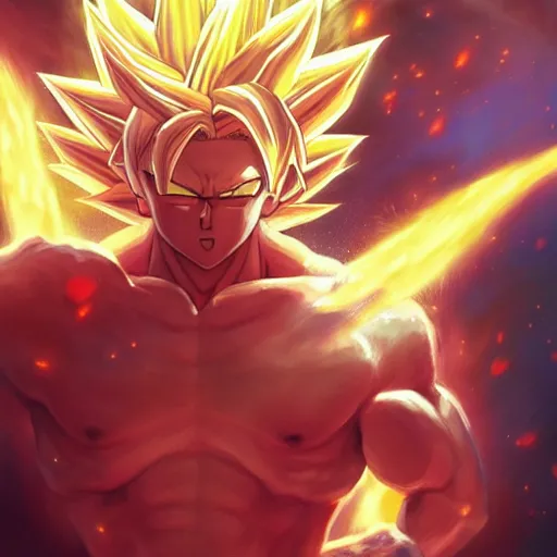 Image similar to super Saiyan Jesus christ , by Stanley Artgerm Lau, WLOP, Rossdraws, James Jean, Andrei Riabovitchev, Marc Simonetti, Yoshitaka Amano, ArtStation, CGSociety,