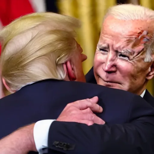 Image similar to Donald Trump hugging Joe Biden