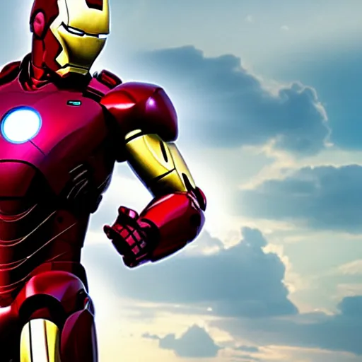 Image similar to Iron Man in a Jesus pose 4K quality superrealistic