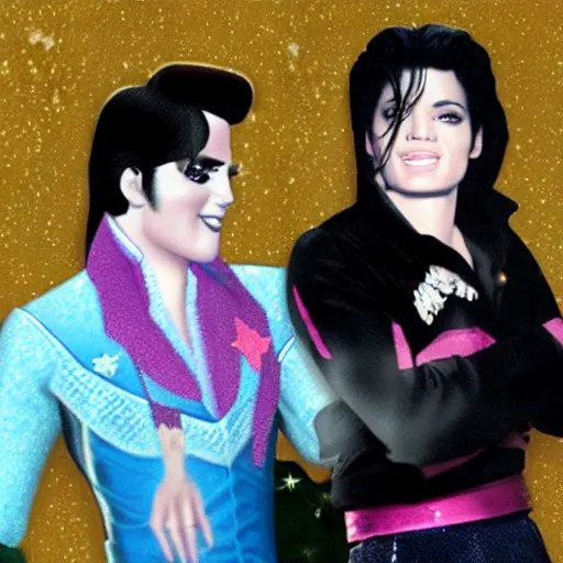 Image similar to Elvis Presley and Michael Jackson as Anna and Elsa