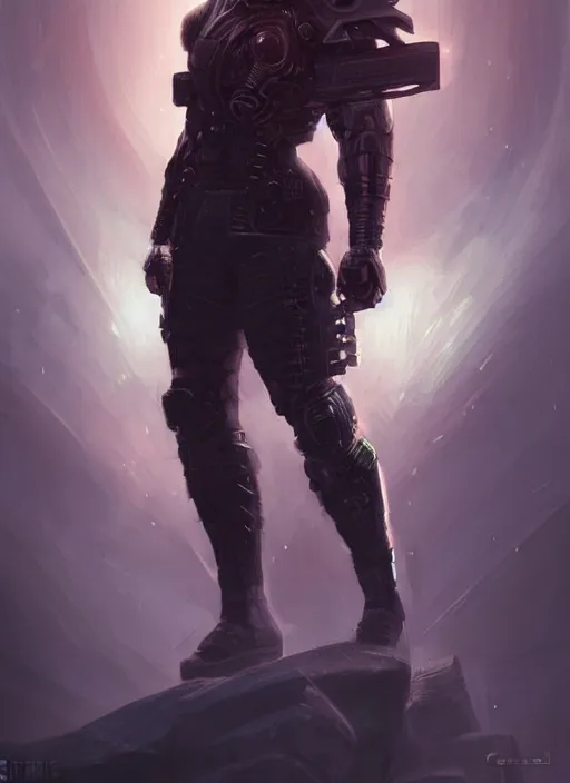 Image similar to « a full length portrait of a muscular cyberpunk male warrior, jesus, glowing eyes, a digital painting by charlie bowater, featured on cgsociety, fantasy art, behance hd, wiccan, artstation hd »