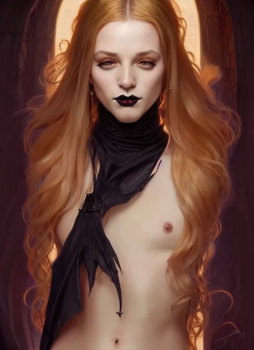 Image similar to perfectly masculine femininity!! full body portrait of a goth creature blessed by nature with ever - increasing physical mental perfection, blonde, symmetrical! intricate, sensual features, highly detailed, biblical divine holy perfection!! digital painting, artstation, concept art, smooth, sharp focus, illustration, art by artgerm and greg rutkowski and alphonse mucha