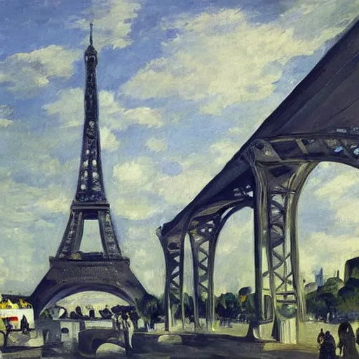 Prompt: one eiffel tower structure made by zaha hadid, oil painted by edouard manet