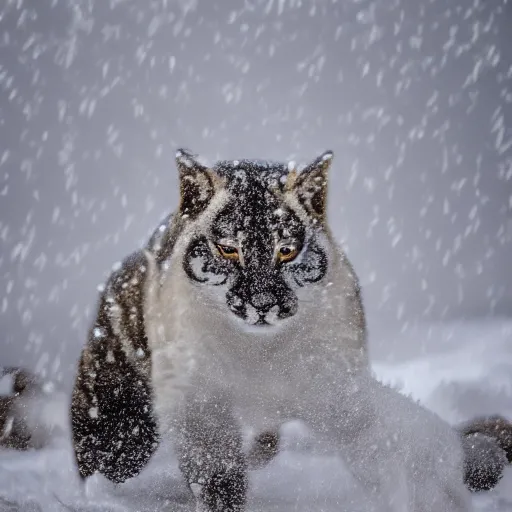 Image similar to Photorealistic photograph of a blizzard by Suzi Eszterhas, photorealism, photorealistic, realism, real, highly detailed, ultra detailed, detailed, f/2.8L Canon EF IS lens, Canon EOS-1D Mark II, Wildlife Photographer of the Year, Pulitzer Prize for Photography, 8k