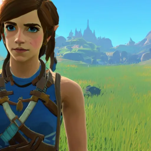 Prompt: emma watson screenshot from in Breath of the Wild