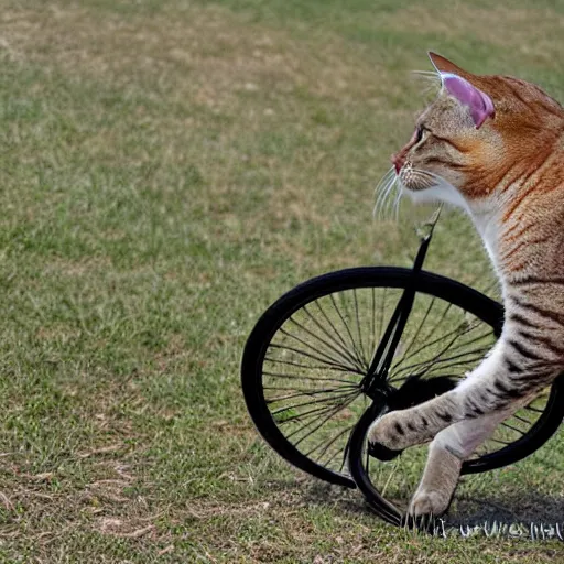 Prompt: cat riding a bicycle, side view