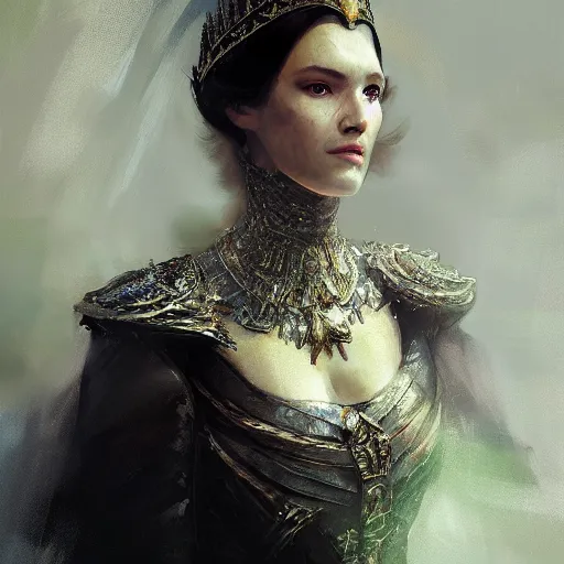 Image similar to Medieval queen, gorgeous portrait, intricate, elegant, volumetric lighting, scenery, digital painting, highly detailed, artstation, sharp focus, illustration, concept art, ruan jia, steve mccurry