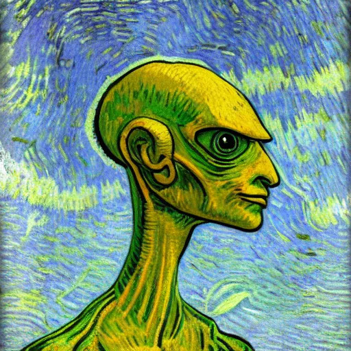 Image similar to portrait of Roswell Alien, painted by Van Gogh