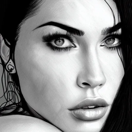 Image similar to “Megan Fox, portrait!!! Portrait based on doodles, scribbled lines, sketch by Liz Y Ahmet monochrome, concept Art, ultra detailed portrait, 4k resolution”