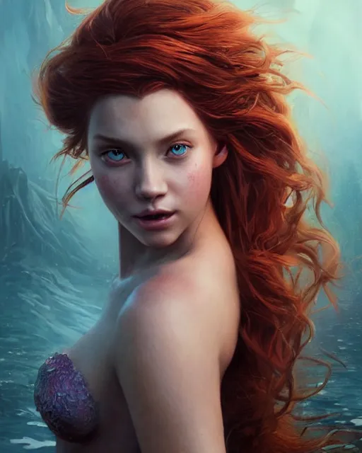 Image similar to princess ariel, hyper realistic face, beautiful eyes, fantasy art, in the style of greg rutkowski, intricate, hyper detailed, smooth