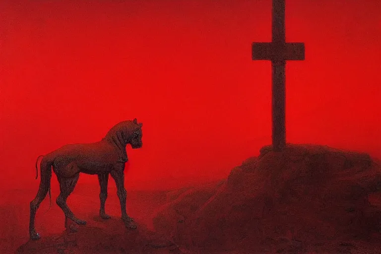 Image similar to only with red, caesar after war, a red tiger, in hoc signo vinces, rome in background, an ancient path, in the style of beksinski, part by hopper, part by rodcenko, part by hofbauer, intricate composition, red by caravaggio, insanely quality, highly detailed, masterpiece, red light, artstation