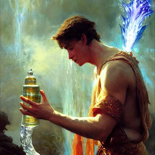 Image similar to stunning male wizard casting his water spell, highly detailed painting by gaston bussiere, craig mullins, j. c. leyendecker, 8 k