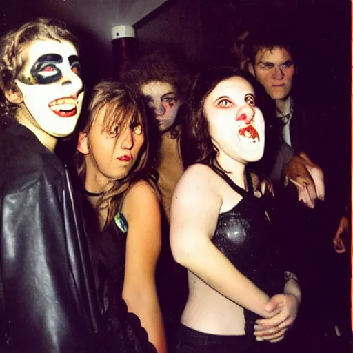 Prompt: photo, teenage halloween party, harsh flash photography by nan goldin