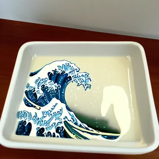 Prompt: the great wave made of white chocolate