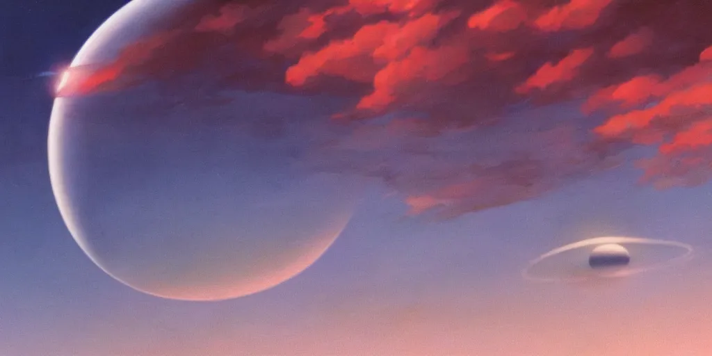 Image similar to blue dreamy cloudscape with a single planet in the clouds, daylight, cinematic lighting, cinematic perspective, syd mead, john harris, federico pelat,