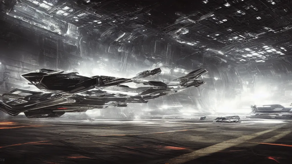 Prompt: a Photorealistic dramatic hyperrealistic render of an Interstellar spaceship inside a dark hangar space ,Ultra realistic details,glossy white metal,Orange racing stripes,weathered surfaces,by Hidetaka Tenjin,Yoh Yoshinori,Yoji Shinkawa,Masamune Shirow,Beautiful dramatic dark moody tones and lighting,cinematic atmosphere,studio lighting,shadows,dark background, Octane render,8K