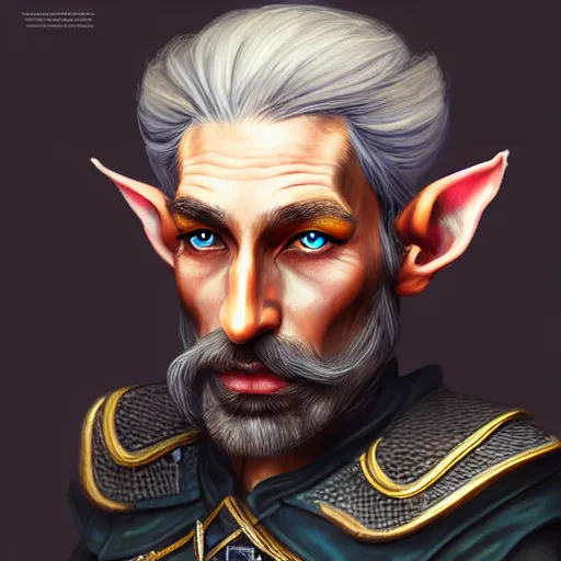 Prompt: portrait painting of an older elven policeman, sharp focus, award - winning, trending on artstation, masterpiece, highly detailed, intricate. art by merwild and ernesto irawan and rachel denton