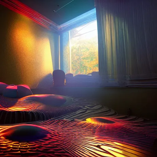 Image similar to a hyperrealistic 3 d render of a dmt trip, photorealism, dramatic lighting, volumetric lighting, 8 k, unreal engine, octane render