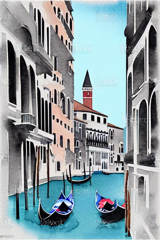 Image similar to minimalist watercolor art of venice, illustration, vector art