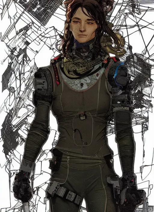 Image similar to cyberpunk climber. portrait by ashley wood and alphonse mucha and laurie greasley and josan gonzalez and james gurney. splinter cell, apex legends, rb 6 s, hl 2, d & d, cyberpunk 2 0 7 7. realistic face. character clothing. vivid color. dystopian setting.