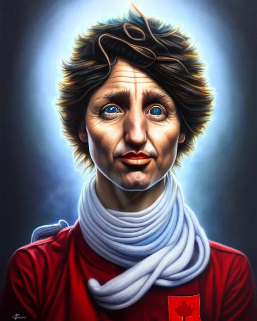 Image similar to detailed portrait of justin trudeau socks pheta by tomasz alen kopera and peter mohrbacher and johanna martine! and margaret keane! coherent luminescent