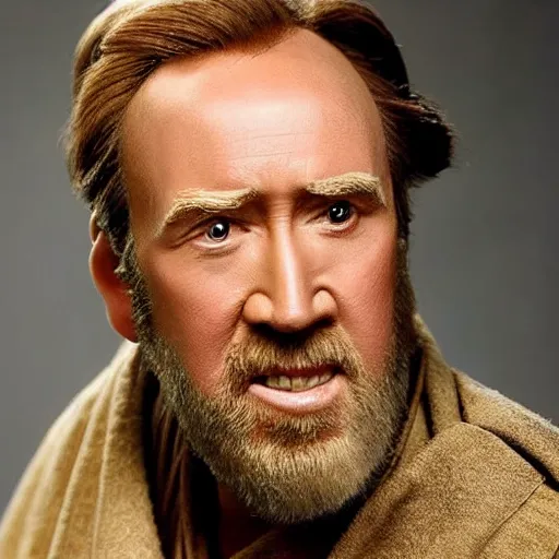 Prompt: Old Ben Kenobi played by Nicolas Cage