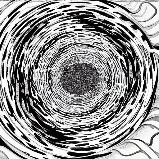 Image similar to a whirlpool of fish by mc escher, black and white, highly detailed