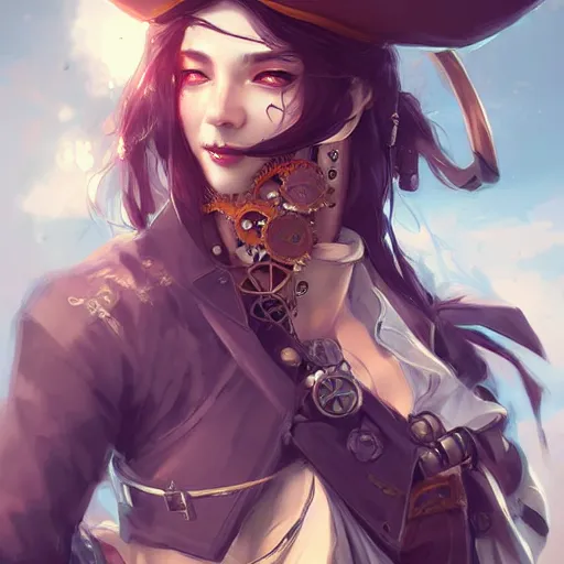 Prompt: portrait of a steampunk pirate, by guweiz and wlop and artgerm