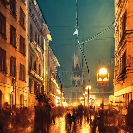 Image similar to Budapest when the electricity fee is high, award winning photograph, artstation, incredible quality, hyperrealistic, sharp, high resolution,