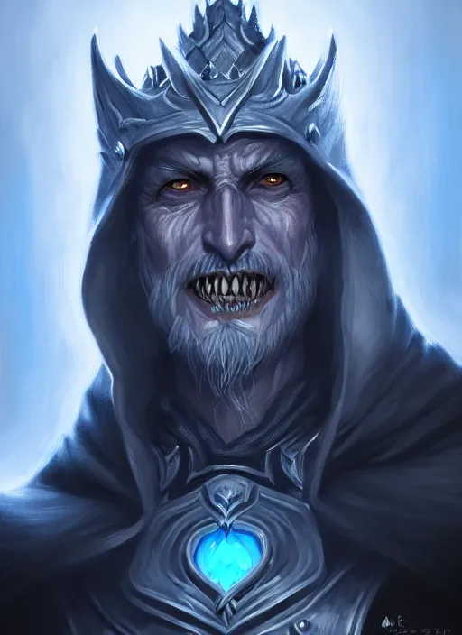 Image similar to portrait painting of lich king, acrylic, daz. detailed, portrait, oil painting, artstation, unreal 5, hd, artgerm, dnd, rpg