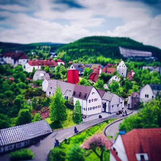 Prompt: a cute Swedish village, tilt-shift photograph, extremely detailed