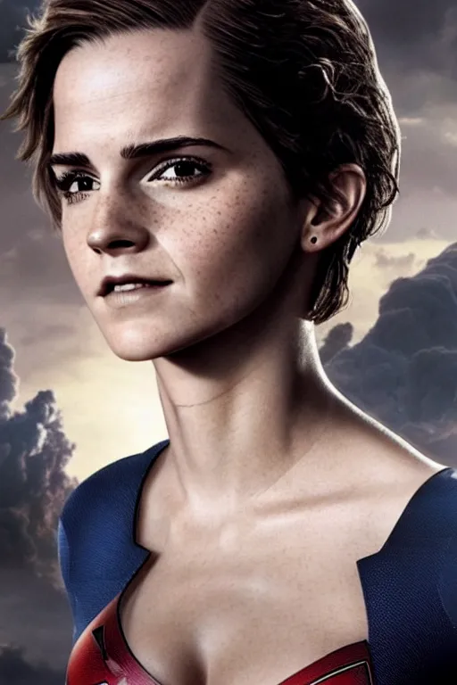 Image similar to a fancy close up of Man of Steel cast as Emma Watson by Greg Rutkowski, full body shot