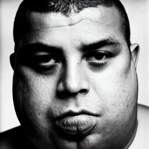 Image similar to fat ronaldo nazario by yousuf karsh, head and shoulders, faint smile