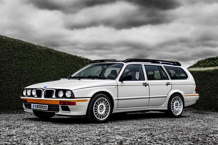 Image similar to 2005 Lancia Delta Integrale BMW M1 estate wagon, XF IQ4, 150MP, 50mm, F1.4, ISO 200, 1/160s, natural light, Adobe Photoshop, Adobe Lightroom, photolab, Affinity Photo, PhotoDirector 365