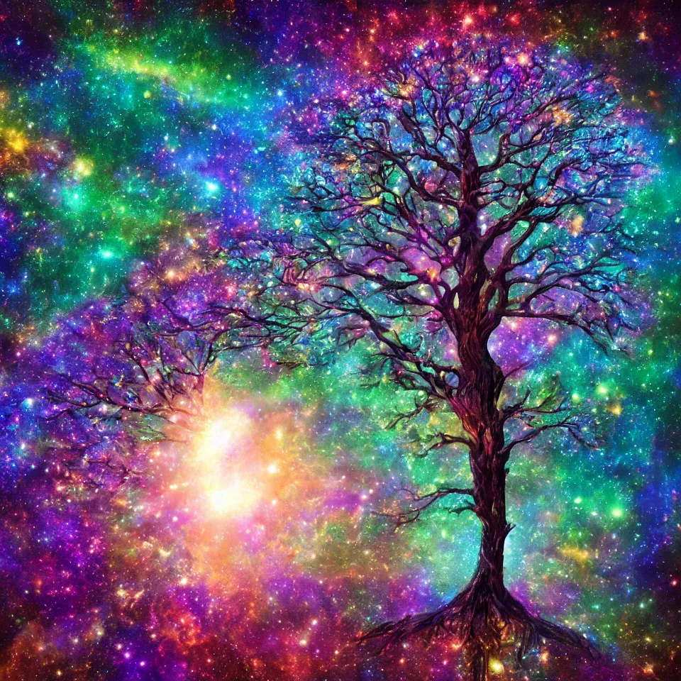 Image similar to cosmic tree of life made of stars, cinematic, trending on artstation, 4K UHD image,