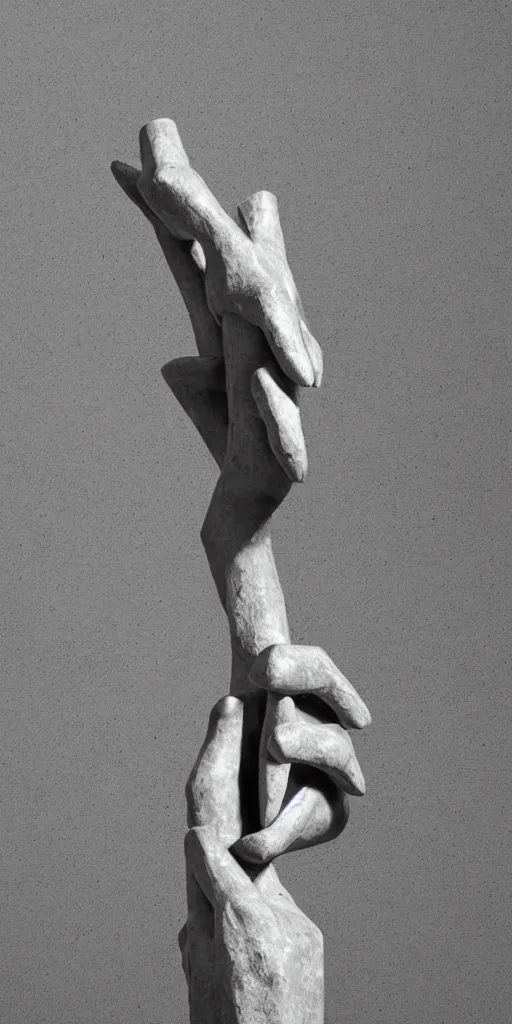 Image similar to a highly detailed brutalist angular sculpture of a human hand reaching out for help, aggressive, angles, sharp lines, faceted