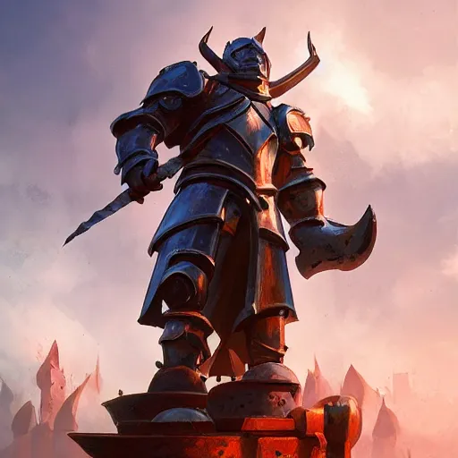 Prompt: a giant black chess knight statue, battlefield background, bright art masterpiece artstation. 8 k, sharp high quality artwork in style of jose daniel cabrera pena and greg rutkowski, concept art by tooth wu, hearthstone card game artwork, chess piece