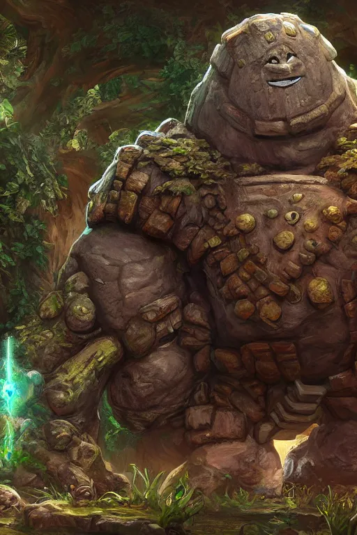 Image similar to zelda fantasy art giant golem troll wood rock greeble gemstone, global illumination ray tracing hdr fanart arstation by sung choi and eric pfeiffer and gabriel garza and casper konefal