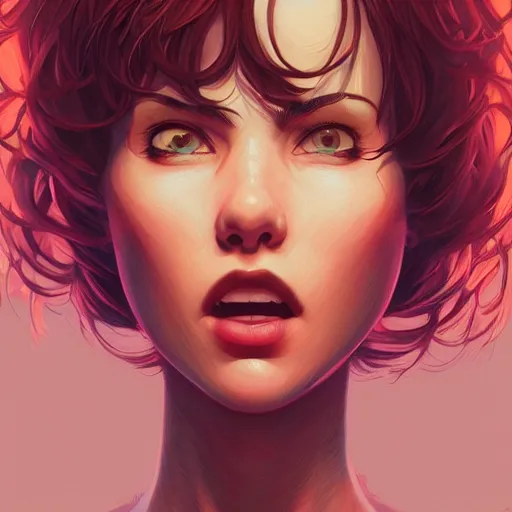 Image similar to wide open wife mouth, close - up, defiant, pin - up, light effect, hyper detailed, intricate, elegant, highly detailed, digital painting, artstation, concept art, matte, sharp focus, illustration, by dan mumford, yusuke murata, makoto shinkai, ross tran