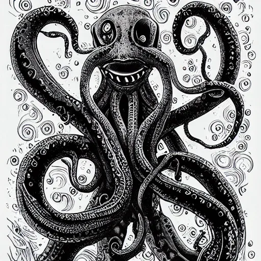 Image similar to Tentacle monster, drawn by Joe Fenton