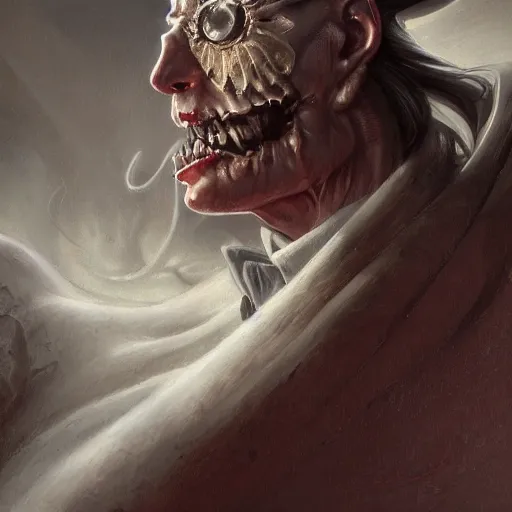 Image similar to close up horror cringy alucard, elegant, highly detailed, centered, digital painting, artstation, concept art, smooth, sharp focus, illustration, artgerm, tomasz alen kopera, peter mohrbacher, donato giancola, joseph christian leyendecker, wlop, frank frazetta