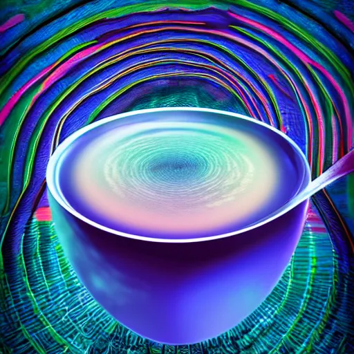 Prompt: A bowl of soup that is portal to another dimension as a digital art.