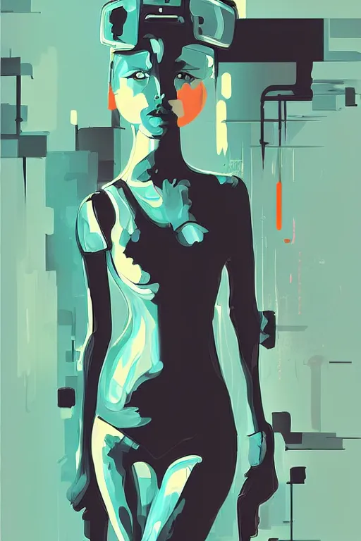 Image similar to vector style the abstract painting of an image of a lady artistic flat illustration, cyber punk minimal figure art, soft colors mono chromatic, art in the style of Bryen Frost